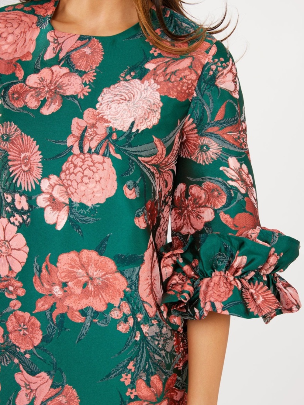 Teal Floral Midi Dress with Pink Bloom Print - Picture 2 of 7